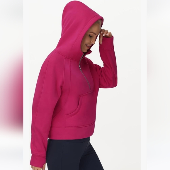 Women's Pink Scuba Half-Zip Sweatshirt - Picture 3 of 4